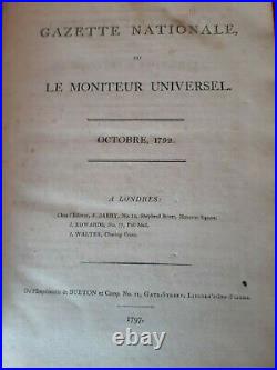 GAZETTE NATIONALE ou LE MONITEUR UNIVERSEL 3 Vol 1792 (chute de l'ancien régime)