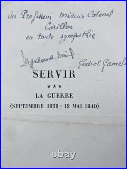 Général Gamelin Rare Autographe Dédicace au Docteur Carillon Médecin Colonel WW2