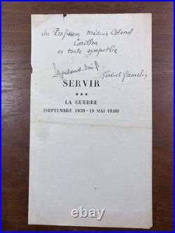 Général Gamelin Rare Autographe Dédicace au Docteur Carillon Médecin Colonel WW2