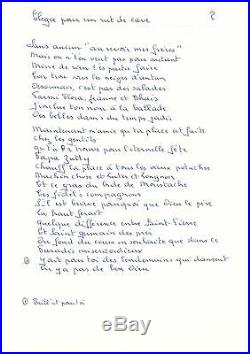 Georges Brassens / Manuscrit Autographe / Chanson Élégie Pour Un Rat De Cave