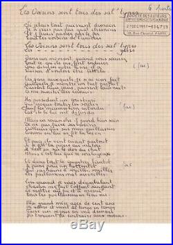 Georges Brassens / Manuscrit Autographe / Les Voisins Sont Tous Des Sal'types