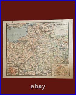 Grande carte scolaire Vidal-Lablache Bassin de Paris Région du Nord Années 50