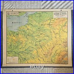 Grande carte scolaire Vidal-Lablache Bassin de Paris Région du Nord Années 50