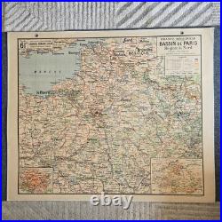Grande carte scolaire Vidal-Lablache Bassin de Paris Région du Nord Années 50