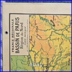Grande carte scolaire Vidal-Lablache Bassin de Paris Région du Nord Années 50 Grande carte scolaire Vidal-Lablache Bassin de Paris Région du Nord Années 50