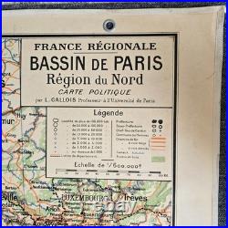 Grande carte scolaire Vidal-Lablache Bassin de Paris Région du Nord Années 50