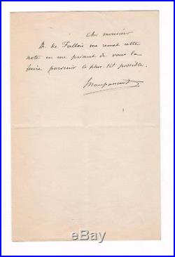 Guy De Maupassant / Note Autographe Signée (1879) / Ministère De L'instruction