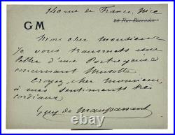 Guy de MAUPASSANT Carte lettre autographe signée Très belle signature Guy de MAUPASSANT Carte lettre autographe signée Très belle signature