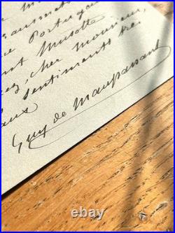 Guy de MAUPASSANT Carte lettre autographe signée Très belle signature