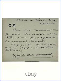 Guy de MAUPASSANT Carte lettre autographe signée Très belle signature