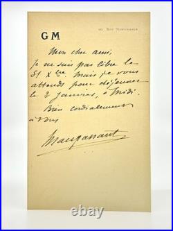 Guy de MAUPASSANT Lettre autographe signée Nouvelle année 1884 1889