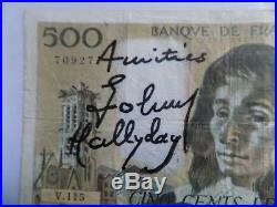 HALLYDAY autographe HALLYDAY dédicace sur Billet de Banque 500 francs signé main