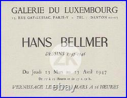 HANS BELLMER Dessins GALERIE du LUXEMBOURG Exposition Paris FLYER 1947