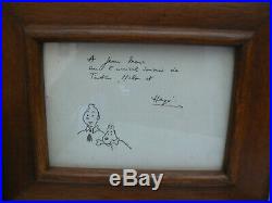 HERGE Rare dédicace autographe avec dessin Tintin et Milou