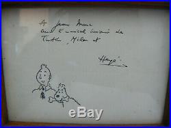 HERGE Rare dédicace autographe avec dessin Tintin et Milou