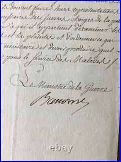 HOPITAUX MILITAIRES. BEURNONVILLE (ministre de la Guerre) lettre 4pp signée 1793