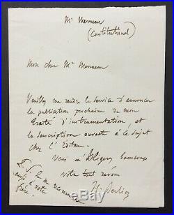 Hector BERLIOZ Lettre autographe signée Autograph letter signed -Traité Inst