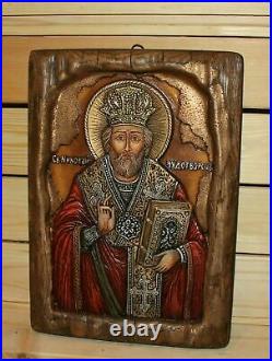 Icône religieuse faite main Saint Nicolas le faiseur de merveilles Icône religieuse faite main Saint Nicolas le faiseur de merveilles
