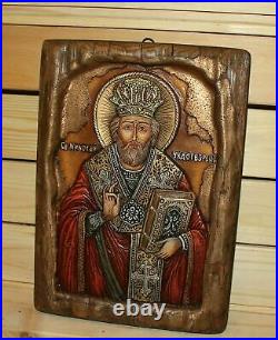 Icône religieuse faite main Saint Nicolas le faiseur de merveilles Icône religieuse faite main Saint Nicolas le faiseur de merveilles