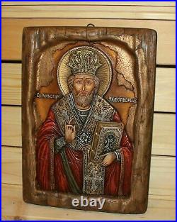 Icône religieuse faite main Saint Nicolas le faiseur de merveilles Icône religieuse faite main Saint Nicolas le faiseur de merveilles