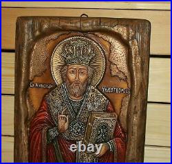 Icône religieuse faite main Saint Nicolas le faiseur de merveilles Icône religieuse faite main Saint Nicolas le faiseur de merveilles