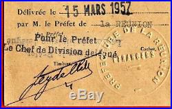 Ile de La REUNION / carte d'étranger 1957 timbres fiscaux fortes valeurs