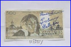 JOHNNY HALLYDAY autographe sur billet 500 FRANCS PASCAL Johnny Hallyday +Facture