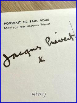 Jacques Prevert Belle carte de collage autographe signée 1965