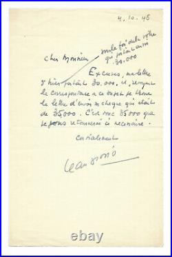 Jean GIONO / Lettre autographe signée / Le Hussard sur le toit / Edition Grasset