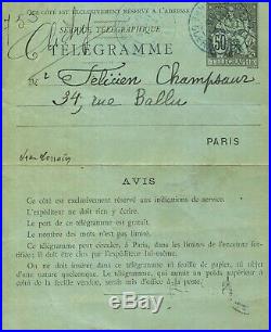 Jean LORRAIN billet autographe signé à Félicien CHAMPSAUR mars 1895