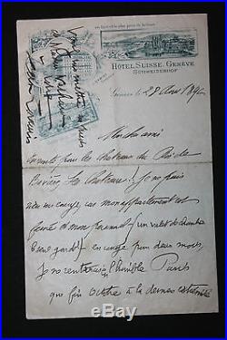 Jean Lorrain LAS 1892 Très belle lettre autographe signée Hotel Suisse Geneve