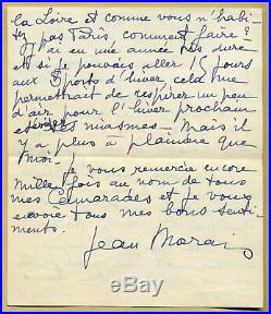 Jean Marais (1913-1998) Belle lettre autographe signée en 1958, 2 pages