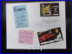 Johnny Hallyday Autographe avec Billets de Concert Johnny Hallyday Cadre 29 x 24