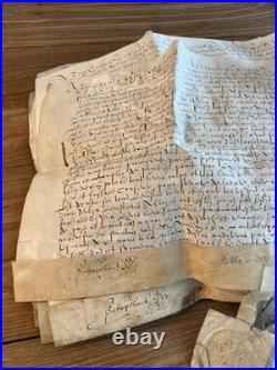 Joli Lot 4 chartes parchemin XVIIe Lille Douai Orchies rentes foncières sceaux