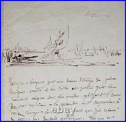 Jolie lettre de Félix Ziem illustrée dun croquis de la lagune de Venise