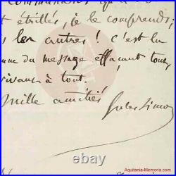 Jules SIMON (1814-189) Éloge de Thiers 1884 Billet autographe signé