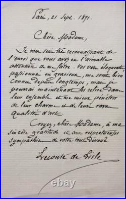 LECONTE de LISLE remercie A. M. Blanchecotte pour l'envoi de son recueil