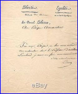 LETTRE SIGNÉE DE CHARLES-FRANCOIS LEBRUN (1803) / 3e CONSUL, DUC DE PLAISANCE
