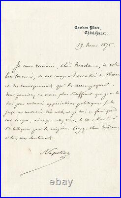 LETTRE SIGNEE du PRINCE IMPERIAL (1856-1879), 19 mars 1876, Camden Place (GB)