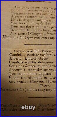 La Marseillaise 1792 Original Revolution Imprimerie Des Amis De La Constitution