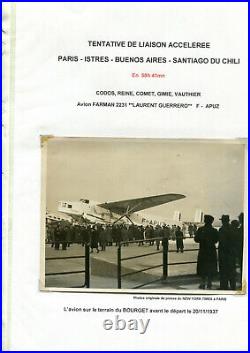 Latecoere Aeropostale aviation 3 Photos de Presse PARIS SANTIAGO 1933 + 1 CPA