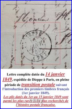 Lettre 14 Janvier 1849 Taxe 2 Décimes Transition Postale pénurie Cérès N°3
