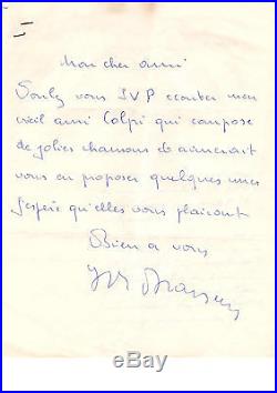 Lettre Autographe De Georges Brassens (1957 Avec 3 Photographie Dont Une Signée)