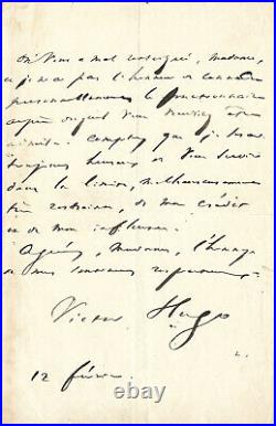 Lettre Autographe Signée de Victor Hugo Signature de belle qualité! A Voir