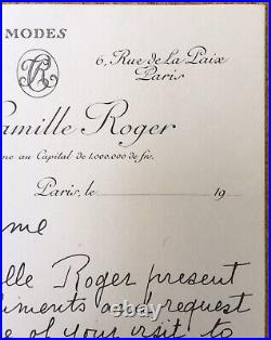 Lettre Manuscrite Camille Roger Modiste Chapeaux Mode Nouveaux Modèles Signée