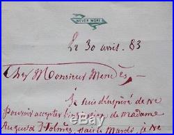 Lettre autographe de Jules Barbey d'Aurevilly à l'écrivain Catulle Mendès