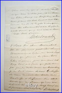 Lettre autographe signée Duc de Tarente Macdonald 1838 Empire Napoléon
