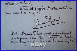 Lettre autographe signée Maurice Rostand XX ème