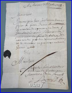 Lettre d'AMIENS (Picardie) / Marque Manuscrite damiens / 1703 / Cote 420 Euro