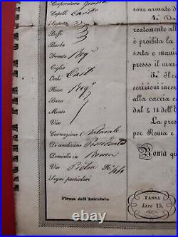 Licence Autorisé Chasse Port Armes Tromblon Etats Papaux. 1869 Carabines Roma